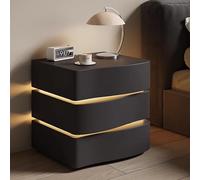 GNYVZXPLQ Table pliante multifonctionnelle, table de chevet en bois massif, moderne avec lumière LED, en cuir avec tiroir, table d'appoint pour chambre à coucher, sans assemblage (Noir, largeur : 3