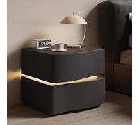 GNYVZXPLQ Table pliante multifonctionnelle, table de chevet moderne en bois massif avec lumière LED, table de chevet en cuir avec tiroir, table d'appoint pour chambre à coucher, pas de montage (noir