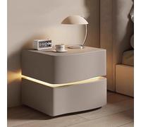 GNYVZXPLQ Table pliante multifonctionnelle, table de chevet moderne en bois massif avec lumière LED, table de chevet en cuir avec tiroir, table d'appoint pour chambre à coucher, pas de montage (gris