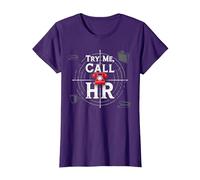 Go Ahead Call HR: Try Me Sassy Office Humour Graphic T-Shirt, Femme, Violet, XS