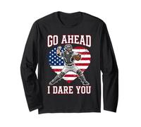 Go Ahead Run I Dare You Vintage Baseball Catcher Funny Boys Manche Longue