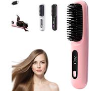 Go Brush Pro, Brosse À Cheveux Lisse Sans Fil, brosse Électrique Portative, Affichage LED, Chauffage Rapide, Brosse À Lisser Rechargeable Pour Voyage & Quotidien(Pink)