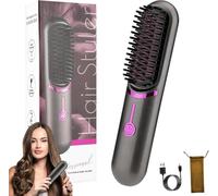 Go Brush Pro - Brosse à lisser portable 2 en 1 - Sans fil - Avec temps de chauffe rapide en 30 secondes - 3 niveaux de température réglables - Protection contre les brûlures - Pour tous les types de