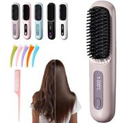 Go Brush Pro Brosse à lisser portable, 20cm 2 en 1 sans fil pour lisser et boucler, rechargeable par USB pour voyage,3 réglages de chaleur et écran LED,chauffage en céramique MCH pour femme (Violet)