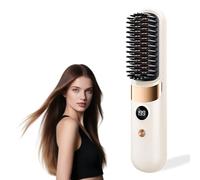Go Brush Pro Brosse à lisser sans fil - Brosse de coiffage portable rechargeable avec technologie céramique, 4 modes de chaleur réglables et écran LED pour voyage et usage domestique (blanc crème)