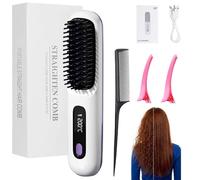 Go Brush Pro - Brosse Lissante Sans Fil Portative 20cm, avec Affichage LCD, Chauffage Céramique Rapide et Batterie 2000mAh, USB pour voyage, pour un Lissage Léger au Quotidien et en Voyage (Blanc)