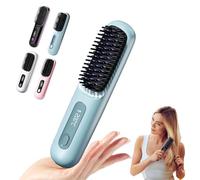 Go Brush Pro Cordless Hair Straightener Brush, New Portable Cordless Hair Straightener Brush, LED Display 3 Temperature Settings Protect Your Hair Fast Heating for Travel and Everyday Use (Bleu)