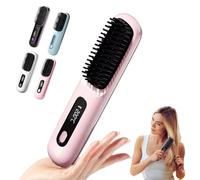 Go Brush Pro Cordless Hair Straightener Brush, New Portable Cordless Hair Straightener Brush, LED Display 3 Temperature Settings Protect Your Hair Fast Heating for Travel and Everyday Use (Pink)