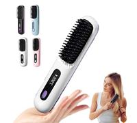 Go Brush Pro Cordless Hair Straightener Brush, New Portable Cordless Hair Straightener Brush, LED Display 3 Temperature Settings Protect Your Hair Fast Heating for Travel and Everyday Use (White)
