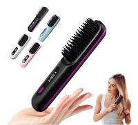 Go Brush Pro Cordless Hair Straightener Brush, New Portable Cordless Hair Straightener Brush, LED Display 3 Temperature Settings Protect Your Hair Fast Heating for Travel and Everyday Use (Blanc)
