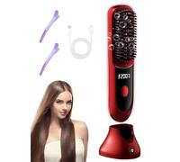 Go Brush Pro Fer à lisser - Peigne sans fil avec ion négatif, chauffage rapide 6000 mAh et design de voyage portable, brosse rechargeable pour lisser et boucler (rouge, 1 pièce)