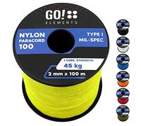 GO!elements 100m Paracord 2mm Corde en Nylon résistant à la déchirure - Paracord 100 Type I Corde de Survie - supportant jusqu'à 45kg, Coleur: Néon