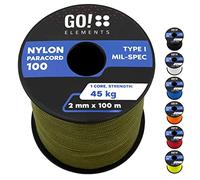GO!elements Paracord 2mm en Nylon résistant à la déchirure - Type I 100, Ligne de Survie Multifonction supportant Jusqu’à 45kg