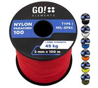 GO!elements Paracord 2mm en Nylon résistant à la déchirure - Type I 100, Ligne de Survie Multifonction supportant Jusqu’à 45kg