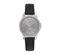 Go Girl Montre Femme Acier Cuir Noir Cadran Gris Et Strass 699363