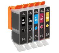 Go Inks 1 Ensemble de 5 Cartouches d'encre à remplacer Canon PGI-520 & CLI-521 Compatible/Non-OEM pour PIXMA Imprimantes (5 Encres)