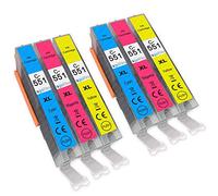 Go Inks 2 C/M/Y Ensemble de 3 Cartouches d'encre à remplacer CLI-551 Compatible/Non-OEM pour PIXMA Imprimantes (6 Encres)