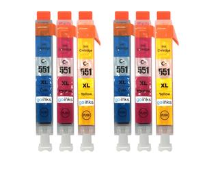 Go Inks Compatible 2Go C/M/Y Set de 6 Cartouches d'Encre pour Canon CLI-551 et PIXMA (12ml chacun)