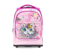 Go Pop Meowcorn Trolley Sac à dos Trolley pour fille avec motif chat licorne, roues renforcées, poignée télescopique réglable, dossier rembourré, bande amovible, Pop-up Étoile, plusieurs poches