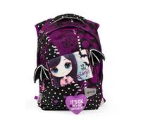 GO POP Sac à dos Love Dark extensible rond pour filles, 3 compartiments et poches intérieures, dossier et bretelles rembourrées, avec bande personnalisée et Pop Up pour les écoles élémentaires et