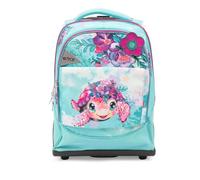 Go Pop Trolley Turtle Bloom Sac à dos Trolley avec motif tortue colorée, roues renforcées, poignée télescopique réglable, dossier rembourré, bande frontale amovible et plusieurs poches