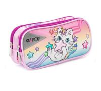 GO POP - Trousse de Rangement 2 Fermetures éclair modèle Meowcorn, avec tirazip personnalisé et Deux Grandes Poches pour Crayons et marqueurs, Dimensions 22 x 6 x 14