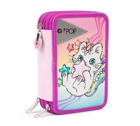 GO POP - Trousse Triple école Meowcorn avec 3 Fermetures éclair et 3 Compartiments, Contient 18 Crayons de Couleur, 18 marqueurs et Autres Objets Pratiques pour l'école, 13 l x 19,5 h x 6,5 p