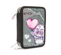GO POP - Trousse Triple école panderful avec 3 Fermetures éclair et 3 Compartiments, Contient 18 Crayons de Couleur, 18 feutres et Autres Objets Pratiques pour l'école, 13 l x 19,5 h x 6,5 p