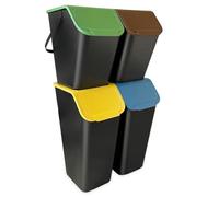 Go Practic Ensemble de 2x 35l / 2x 25l Poubelles de Cuisine avec Couvercle Coloré, Plastique Corbeilles tri Selectif, Bacs de Recyclage Empilable, Conteneur à Déchets, Fonction de Clic, Système de tri