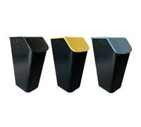 Go Practic Ensemble de 3 x 35l Poubelles de Cuisine avec Couvercle Coloré, Plastique Corbeilles tri Selectif, Bacs de Recyclage Empilable, Conteneur à Déchets, Système de tri, Nori Jaune Bleue