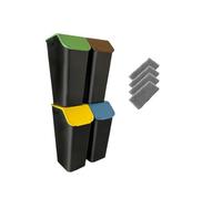 Go Practic Ensemble de 4 x 35l Poubelles de Cuisine avec Couvercle Coloré + filtres anti-odeurs, Plastique Corbeilles tri Selectif, Bacs de Recyclage Empilable, Conteneur à Déchets, Système de tri