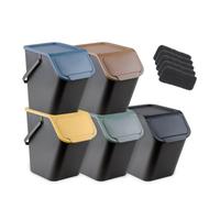 Go Practic Ensemble de 5x 25l Poubelles de Cuisine avec Couvercle, filtre à charbon, Plastique Corbeilles tri Selectif, Bacs de Recyclage, Conteneurs à Déchets, Fonction de Clic, Noir Jaune Vert Bleue