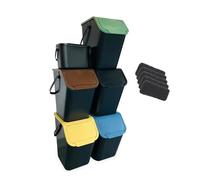 Go Practic Ensemble de 6 poubelles de cuisine empilables, système de tri sélectif, 5 poubelles de 25 l avec couvercle à clic, 1 petite poubelle pour déchets organiques