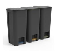 Go Practic Ensemble De Poubelles a Pédale Avec Couvercle 3x 40L Gris, Bacs de Cuisine tri Selectif, Corbeilles Pour Recyclage Système De Tri Des Déchets Pour Papier, Plastique, Verre, Sans BPA