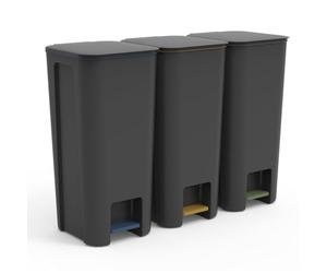 Go Practic Ensemble De Poubelles a Pédale Avec Couvercle 3x 40L Gris, Bacs de Cuisine tri Selectif, Corbeilles Pour Recyclage Système De Tri Des Déchets Pour Papier, Plastique, Verre, Sans BPA