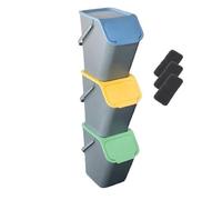 Go Practic Lot de 3 poubelles et 3 filtres à charbon bioactif empilables - Système de tri des déchets de cuisine - Avec couvercle - 3 couleurs - 25 l chacune