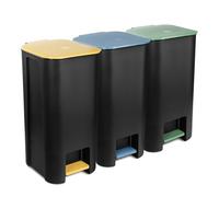 Go Practic Poubelle À Pédale Set 3x 40L, Cuisine Avec Couvercle Coloré, Bacs de Recyclage, Corbeille tri Selectif, Système De Tri Des Déchets Pour Papier, Plastique, Verre, Jaune, Vert, Bleu