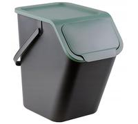 Go Practic Poubelle de Cuisine avec Couvercle 25 l Système de tri des déchets, Plastique Corbeille tri Selectif, Bac de Recyclage Empilable, Conteneur à Déchets, Fonction de Clic, Sans BPA, Noir Vert