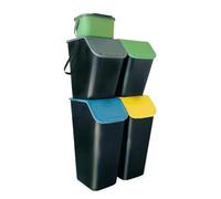 Go Practic Set de Poubelles de Cuisine Avec Couvercle, 2x 35L + 2x 25L + 1x 4,5L Plastique Corbeilles tri Selectif, Bacs de Recyclage de Biodégradable, Empilable, Fonction de Clic, Conteneur à Déchets