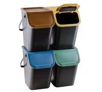 Go Practic Set de Poubelles de Cuisine Avec Couvercle, 4 Pièces 25L de Recyclage, Fonction de Clic, Conteneur à Déchets, de Tri Des Déchets en Plastique Durable et Spacieuse