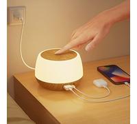 Görvitor Lampe de Chevet Tactile, Veilleuse LED Dimmable avec Ports de Charge USB C+A 20W, Lampe Chevet avec Timing et Mémoire RGB pour Deco Chambre Enfant Salon Bureau (Bois clair)