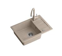 GO SMART évier granit cuisine | Taille 62 x 44 x 17,5 cm Beige | Évier encastré simple avec robinet