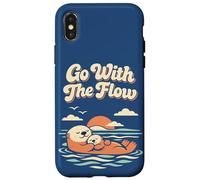 Go with The Flow Cute Sea Otter Retro Animal Coque pour iPhone X/XS