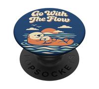 Go with The Flow Cute Sea Otter Retro Animal PopSockets PopGrip Adhésif