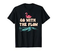 Go with The Flow Pink Flamingo Summer Vibes Beach Vacation T-Shirt