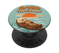 Go with The Flow Sea Otter Retro Animal PopSockets PopGrip Adhésif