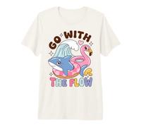 Go with The Flow Shark Pool Day Saying T-Shirt Haut de Gamme