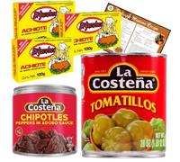Go2 Groceries Coffret d'épices mexicaines : pâte à chiote El Yucateco (100 g), chipotles La Costena (199 g), tomatillos (794 g) avec carte de recettes
