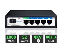 Goalake 6 Port Gigabit PoE+ Switch, Cloud Managed Gigabit Ethernet Switch, 4 Poe Port @52W, 1*1.25G SFP Port, APP Smart Managed, Cloud Detection, Vlan, AI 250m, 802.3af/at, Overload Protection w/ Port