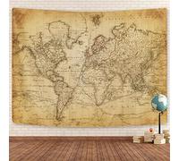 GOAOK Tapisserie murale éducative rétro avec carte du monde ancienne, Atlas historique, marron, 203 x 152,4 cm
